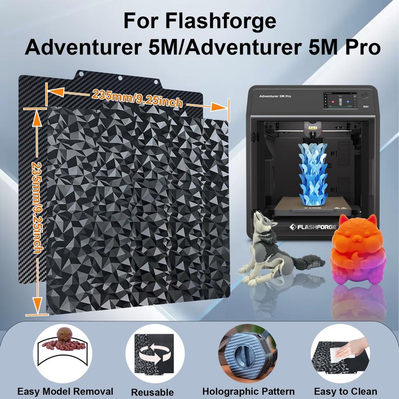 IdeaFormer-3D PEO PET Build Plate for Flashforge Adventurer 5M/5M Pro,Flexible