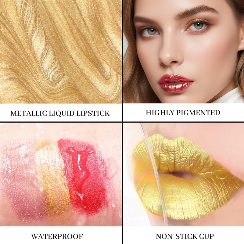 Prreal Metallic Liquid Lipstick, Glitter Lip Gloss, Moisture Shimmer Lip
