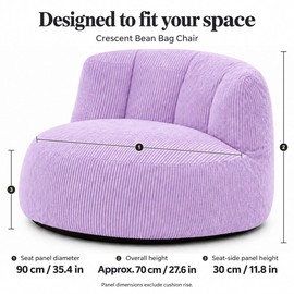N&V Large Crescent Bean Bag Chair for Adults, Corduroy, Lavender