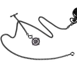 ManChDa Double Albert Chain Curb Link Chain with Compass Fob T Bar with 3 Hook Antique Plating Shield Design for Men Black