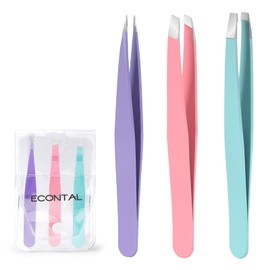 Econtal Tweezers Set with Case for Eyebrow Plucking, Straight Oblique Pointed Tweezers, Slicker Tweezers, Splinter Tweezers, Pointed Tweezers, Eyelash Tweezers