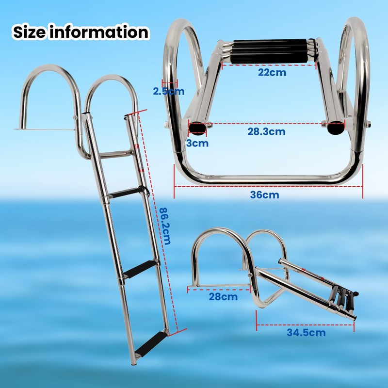 Pontoon Boat Ladder, Stainless Steel 3 Step Telescoping Boat Boarding