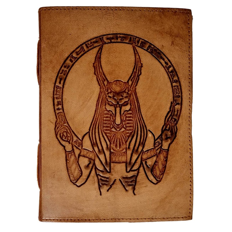 Purpledip Leather Journal 'Khnum, God Of Water': Vintage Egyptian Design