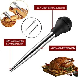 JY COOKMENT JY COOKMENT Stainless Steel Turkey Baster Baster Syringe for Cooking Meat Injector Set with 2 Marinade Needles 1 Cleaning Brush for Home Baking Kitchen Tool
