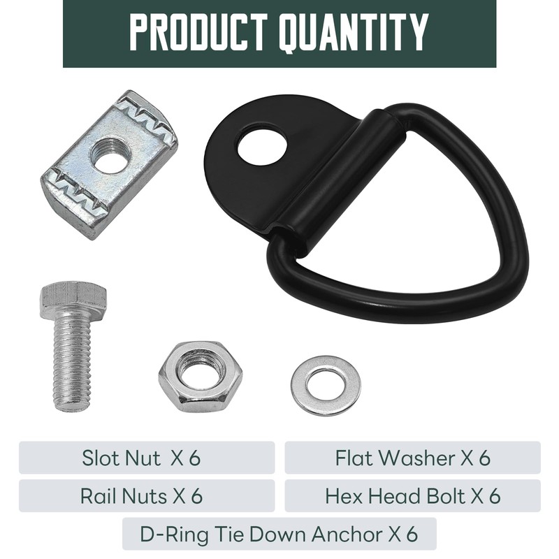 6 Sets Truck Bed Rail Bolts Nuts Cargo D-Rings Tie