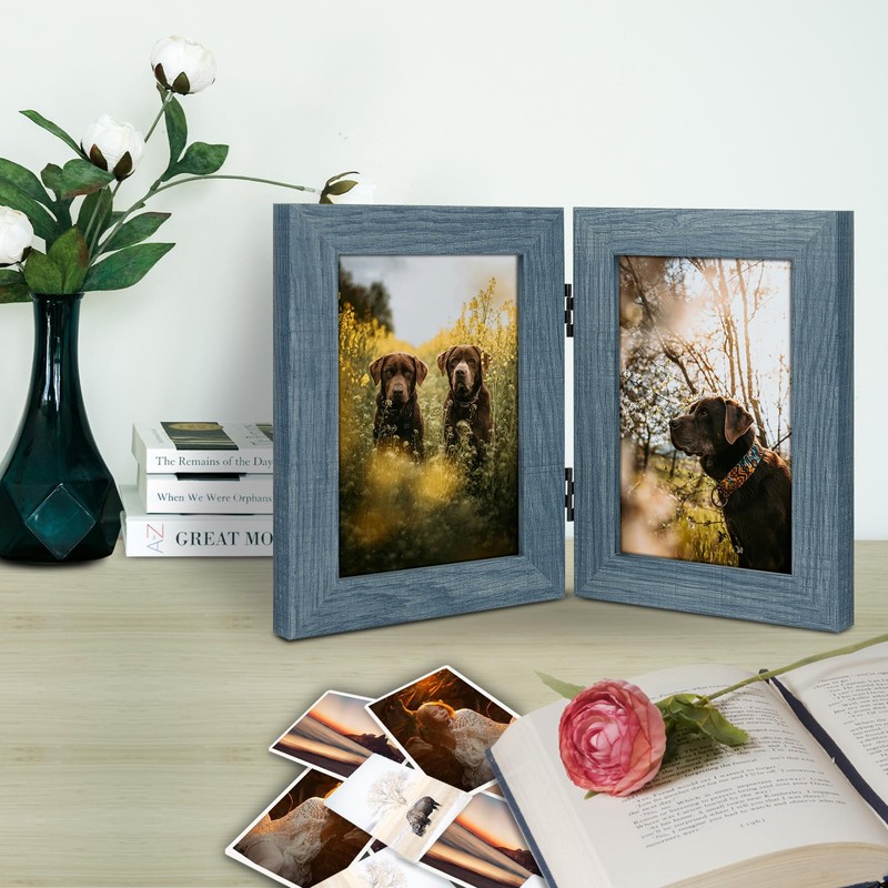 Frametory, 4x6 Double Picture Frame Hinged 2 Photos Frame Collage,