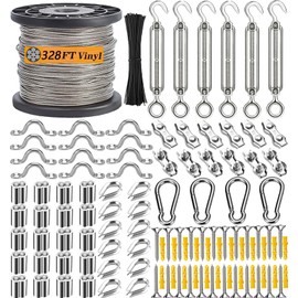BRISBONN 1/16" x 328 FT Wire Rope kit 304 Stainless Steel Cable Wire Vinyl Coated Guy Wire Kit with M5 Turnbuckle Tensioners for String Lights Hanging Garden Fence
