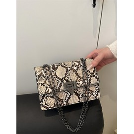 Verdusa Women's Vintage Crocodile Leather Shoulder Bag Metal Chain Underarm Handbags Khaki One Size