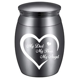 CREATCABIN Small Keepsake Urn for Human Ashes Cremation Mini Decorative Urns Dad Memorial Ash Holder Black Engraved Stainless Steel for Dad 30 x 40 mm My Dad My Hero My Angel