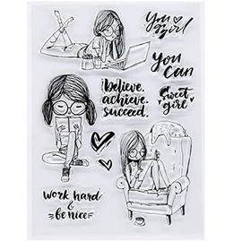 Welcome to Joyful Sweet Girls Believe Achieve Succeed Clear Stamp for Card Making, Decoration and Scrapbooking, 11 x 16 cm