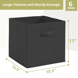 STORAGEIDEAS Storage Cubes, 11 Inch Cube Storage Bins, Set of 6, Fabric Foldable Storage Bins With Handles, Closet Storage Organizer Bins, Cubby Clothing Storage Baskets for Shelves, Black