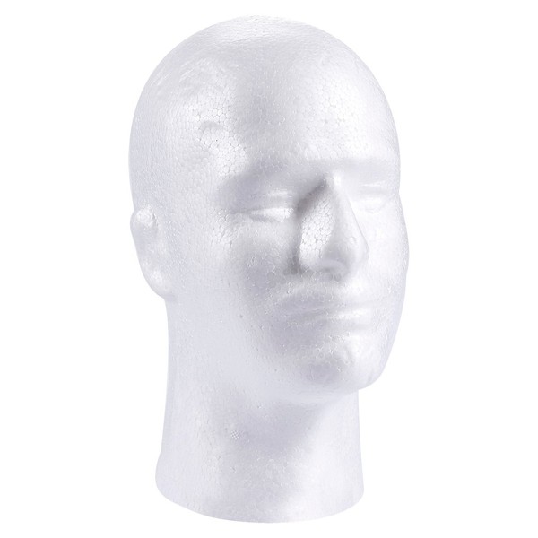 Male Mannequin Head, Foam Wig Stand (White, 9 x 7 x 11 In)