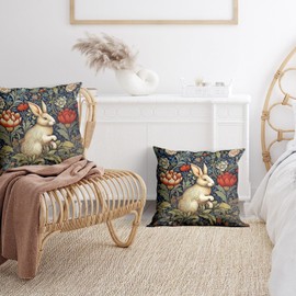 William Morris Throw Pillow Covers 18x18 Inch Vintage Forest Animal Throw Pillows Covers for Couch Bed Gothic Rabbit Home Decor Soft Modern Botanical Floral Cushion Case Decorative Set of 2