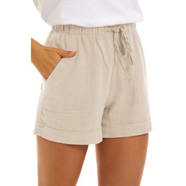 FANGJIN Womens Summer Cotton Shorts Lounge Pants Ladies Comfy Shorts Beige S