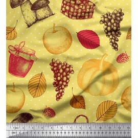 Soimoi Viscose Chiffon Fabric Mushroom,Grapes & Fresh Printed Craft Fabric by The metre 42 Inch Wide