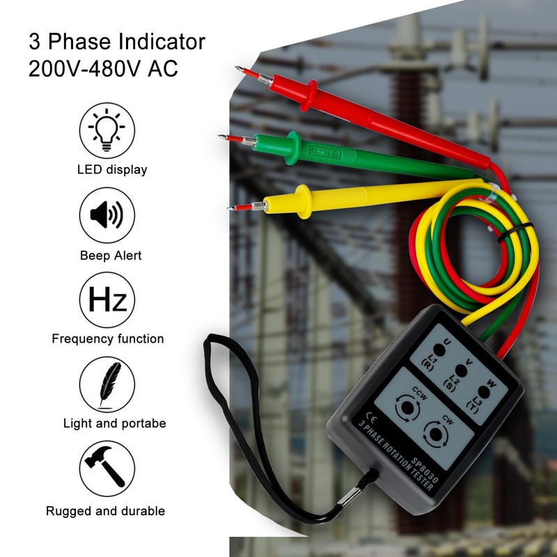 Phase Tester Rotary Field Meter Digital Phase Display Sequence Tester: