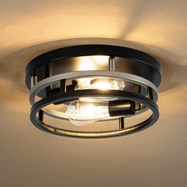 2 Light Farmhouse Ceiling Light Fixture Black Satin Nickel Industrial Flush Mount Ceiling Lamp Hallway Light Fixture Close to Ceiling Lighting for Kitchen Living Room Bedroom Foyer Entryway E26