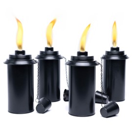 Backyadda Torch Replacement Canisters (16 oz). Compatible with Tiki Torches. Easy Fill Opening. 4-Pack Standard Metal (with Caps)