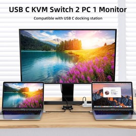 ANGEET USB C Switch 2 Computers 1 Monitor, 8K@60Hz USB C Switch 2 in 1 Out for 2 Laptop, 10Gbps / USB 3.1 Gen 2 / 100W PD/Wired Remote + 2 USB-C Cable