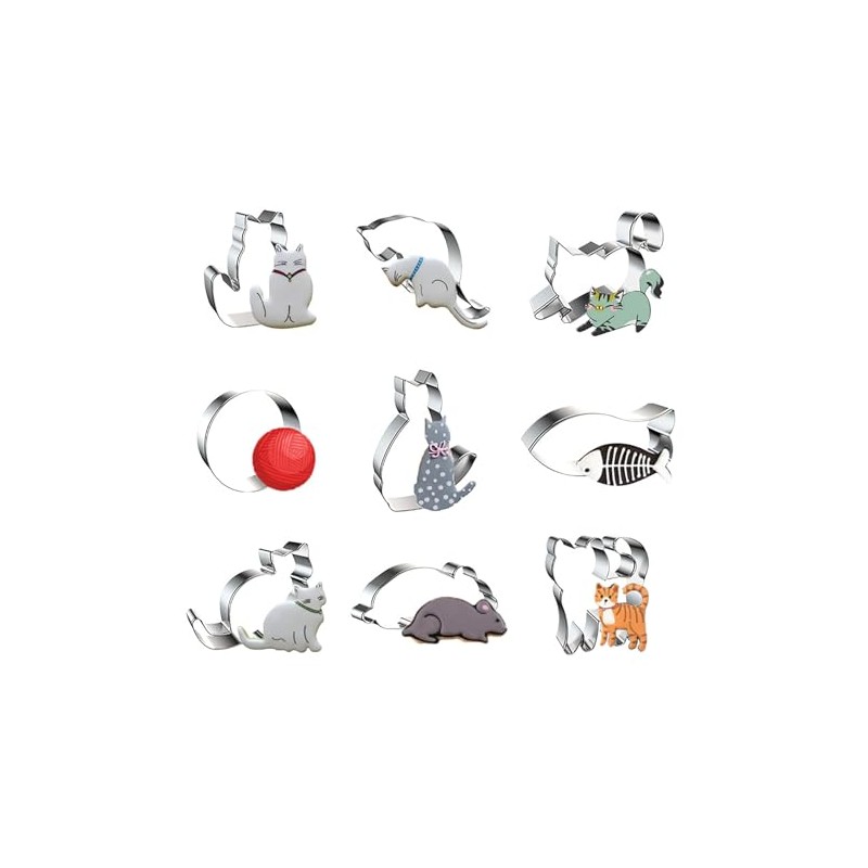 WJSYSHOP Cat Cookie Cutters 9-Pc Set - C
