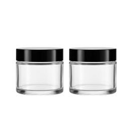 2Packs 60g Clear Glass Cream Jar with Black Lid Refillable Cosmetic Container Glass Cosmetic Sample Jar for Face Cream, Lotion, Balm, Travel Skincare and DIY Cosmetics