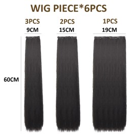 6 Piece Clip-In Hair Extensions, Long Straight Clip-In Hair Extensions, Black Hair Pieces, Clip-In Wigs, Hair Clip-In Hair Extensions, Women's Wigs, Synthetic Hair, Black
