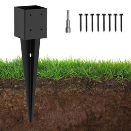 1 Pack 4x4 Fence Post Anchor Ground Spike – Heavy Duty 24" Metal Post Base (Fit 3.6"x3.6") Black Powder-Coated for Mailbox, Deck, Fence, Railing
