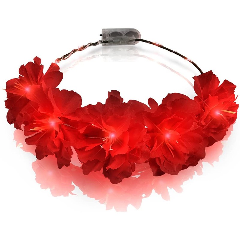 Light Up Red Flower Crown Headband for Festivals with Red