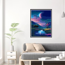 HEIBAGO Paint by Numbers Kit for Adults 12"x16" Framed Canvas&Wooden Easel, DIY Acrylic Paint by Numbers Kits for Adults Beginner, Night Moon Scenery Drawing Arts and Crafts for Home Wall Decor