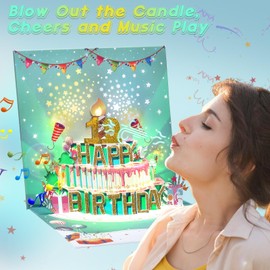 VIVIKEN Pop Up 19th Birthday Cards, 3D Musical Blowable LIGHT Happy Birthday Cards with Music and Cheers Sound, Popup Greeting Birthday Gifts Card for Youth, Women, Men, Grandson, Son, Daughter Turning 19 Years Old