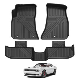 Falafa Floor Mats for 2016-2023 Dodge Challenger RWD, All Weather Protection TPE Rubber Anti-Slip Floor Liners 1st & 2nd Row for Dodge Challenger Car Mats Accessories