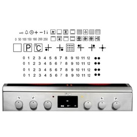 Cooker Sticker Set Cooker Symbols Sticker Labelling of Smudged Cooker Symbols (RP45) (Black Symbols on White Background)