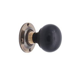 Infinity Decor Ebony Wood Door Knobs/Ebony Bun Mortice - Rim Door Knob Set/Retro Style Vintage Country Cottage Period Home Door Handles (3 Finishes) (Aged Brass)