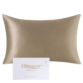 Ethlomoer 100% Natural Pure Silk Pillowcase for Hair and Skin, 19 Momme on Both Sides, 600 Thread Count, Design with Hidden Zip, 1 Piece, 80 x 80 cm, Taupe