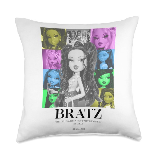 Bratz Black White Doll with Color Background Photographs Throw Pillow