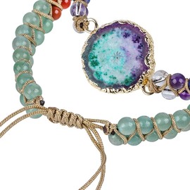 KYEYGWO Crystal Sunflower Bead Bracelet for Men and Women, Adjustable Double Braided Bracelets, 7 Chakra Stone Bracelet, Yoga Bracelet, Gemstone Jewellery, Nylon Green Aventurine 7 chakran stone Dyed