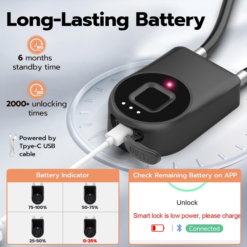 Fingerprint Cable Lock, eLinkSmart Fridge Locks with Bluetooth APP Control,