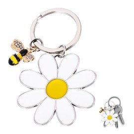 BESSVWELL Daisy Flower Keychain for Women, Daisy Keychain Bag Accessories Charm, Cute Flower Bag Charms Bag Accessories Charm for Girls Women Gift