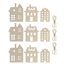 Wooden House Hangers to Design Yourself – Set of 9 – DIY Creative Set for Crafts – Christmas Decoration Winter Decoration Christmas Village Decoration Hanger for Painting