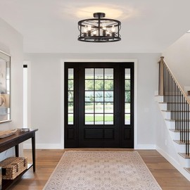 6-Light Black Semi Flush Mount Ceiling Light, 16.53'' Modern Farmhouse Close to Ceiling Light Fixtures, Ceiling Lamp for Hallway Entryway Foyer Dining Room Living Room Bedroom Kitchen Light Fixtures