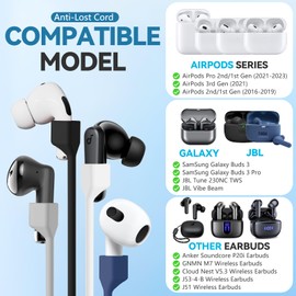 【5 Pack】 Ultra Strong Magnetic Airpods Straps Anti-Lost Cord for AirPods 1st& 2nd/ AirPods 3rd /AirPods Pro 1s & 2nd Gen,Silicone Sports Lanyard and Ear Hook-5 Straps +1 Pair EarHook