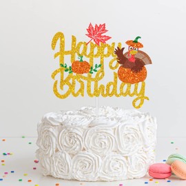 Decoración para tarta de feliz cumpleaños de Acción de Gracias, decoración para tarta de Happy Friendsgiving - Cosecha de otoño de arce, calabaza, día festivo, amigos, suministros para fiestas