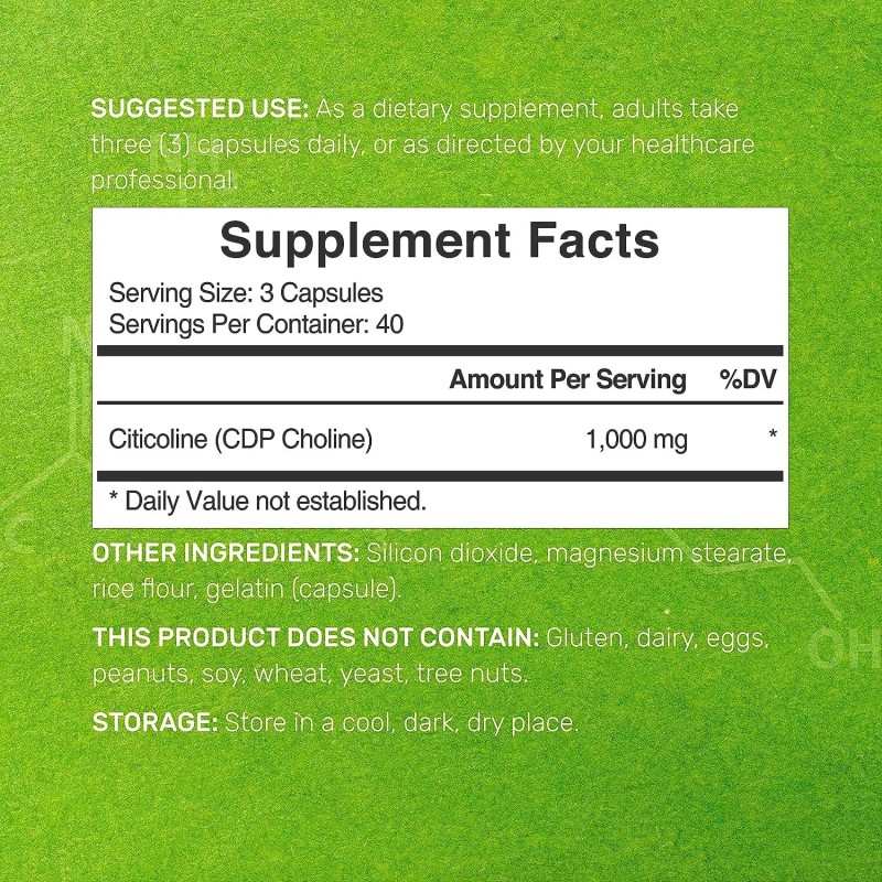 Citicoline CDP Choline 1000mg 120 Caps supports Brain Cognitive Function