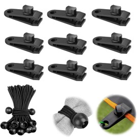 10 Sets Tarpaulin Clip Tarp Clip Clamp Awning Clamp Heavy Duty Tarp Lock Grip With 10 Bungee Cord, Tarp Clamps, Linoleum Tent Clips With Bungee Balls, Awning Clips for Camping, Tarpaulin, Tent
