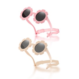 VVQWCY 2 Pack Baby Sunglasses with Strap Sunglasses for Toddlers UV 400 Protection Cute Polarized, White + Pink
