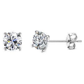 HAIAISO 925 Sterling Silver 5mm Long Post Cubic Zirconia Stud Earrings for Women Men, Lightweight Silver Earrings Platinum Plated CZ Studs Earrings Hypoallergenic