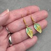 Leaf Charm Earrings, Yellow and Green Enamel Charm Beads on