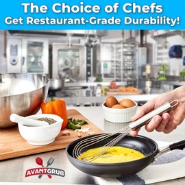 Chef Grade, Non-Scratch 10" Flat Bottom Whisk. Best Stainless Steel Roux Whisks for Deglazing Pans. Perfect Metal Hand Whip for Cooking Soup. Whisking Spatula Tool Is a Great Kitchen Accessory or Gift
