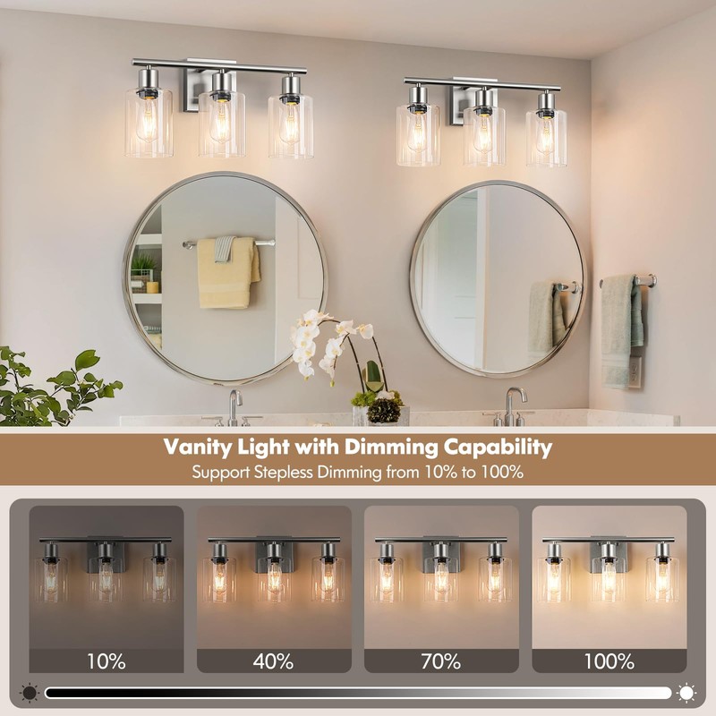 Battery Operated Wall Sconce, 3-Light Dimmable Rechargeable Vanity Light Fixture