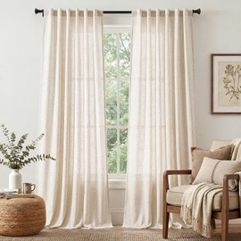 JINCHAN Cortinas de Lino Crudo Semitransparentes, Cortinas para Recamara Sala, Pestaña Trasera y Bolsillo para Barra, Estilo Rústico, Juego de 2 Paneles, 127 x 244 cm